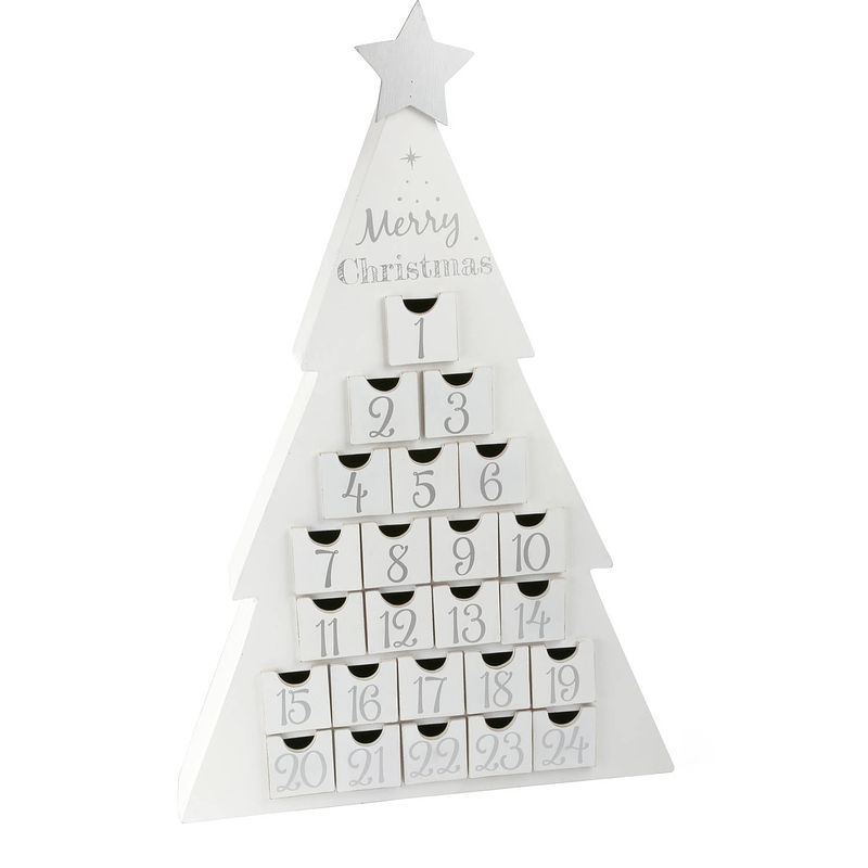 Foto van Small foot adventskalender kerstboom wit hout 64 x 42 cm