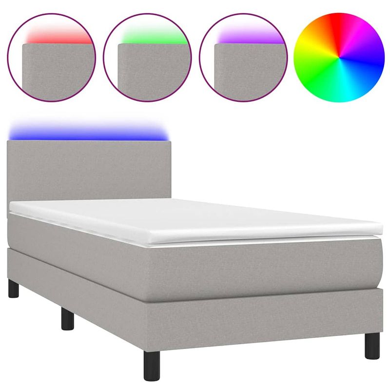 Foto van The living store boxspring - lichtgrijs - 193 x 90 x 78/88 cm - verstelbaar hoofdbord - kleurrijke led-verlichting -