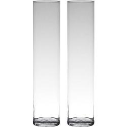 Foto van Set van 2x stuks transparante home-basics cylinder vorm vaas/vazen van glas 50 x 9 cm - vazen
