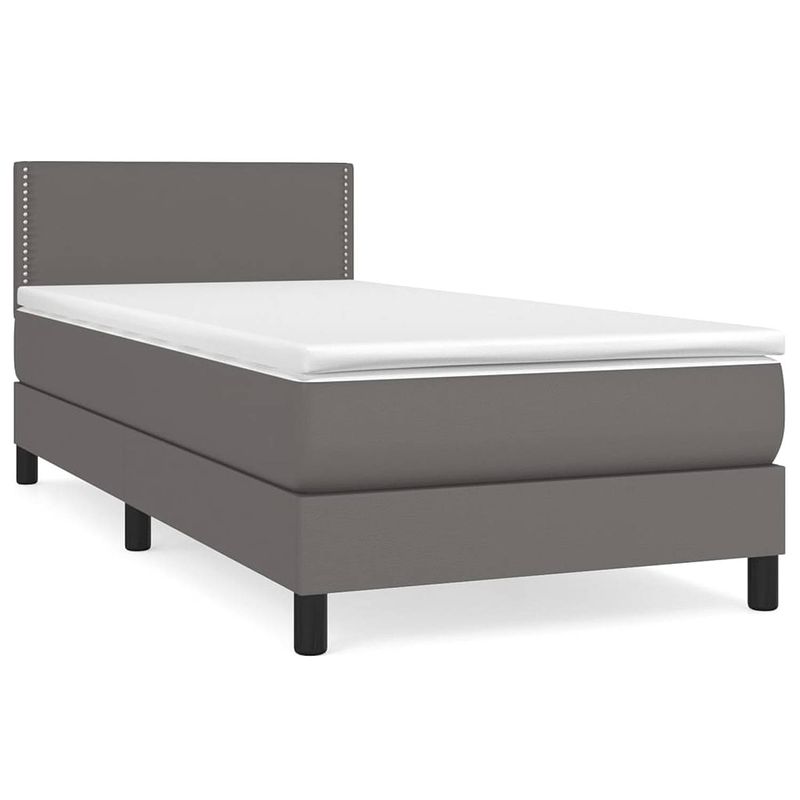 Foto van The living store boxspringbed - grijs kunstleren bedframe 193x90x78/88cm - pocketvering matras 90x190x20cm - schuim