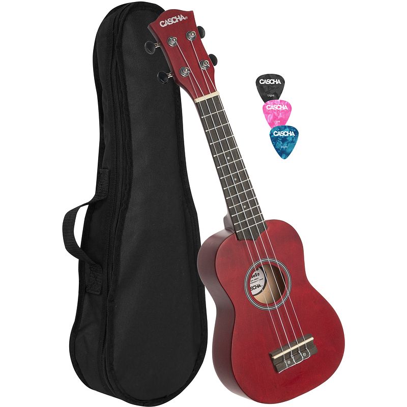 Foto van Cascha hh 3961 sopraan ukelele rood met tas en plectra