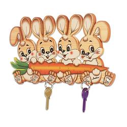 Foto van Bartolucci houten sleutel rekje 4 konijnen 1 stuks meerdere kleuren hout