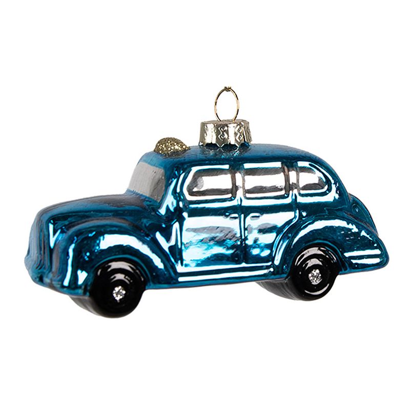 Foto van Clayre & eef kersthanger auto 5 cm blauw glas kerstboomversiering blauw kerstboomversiering