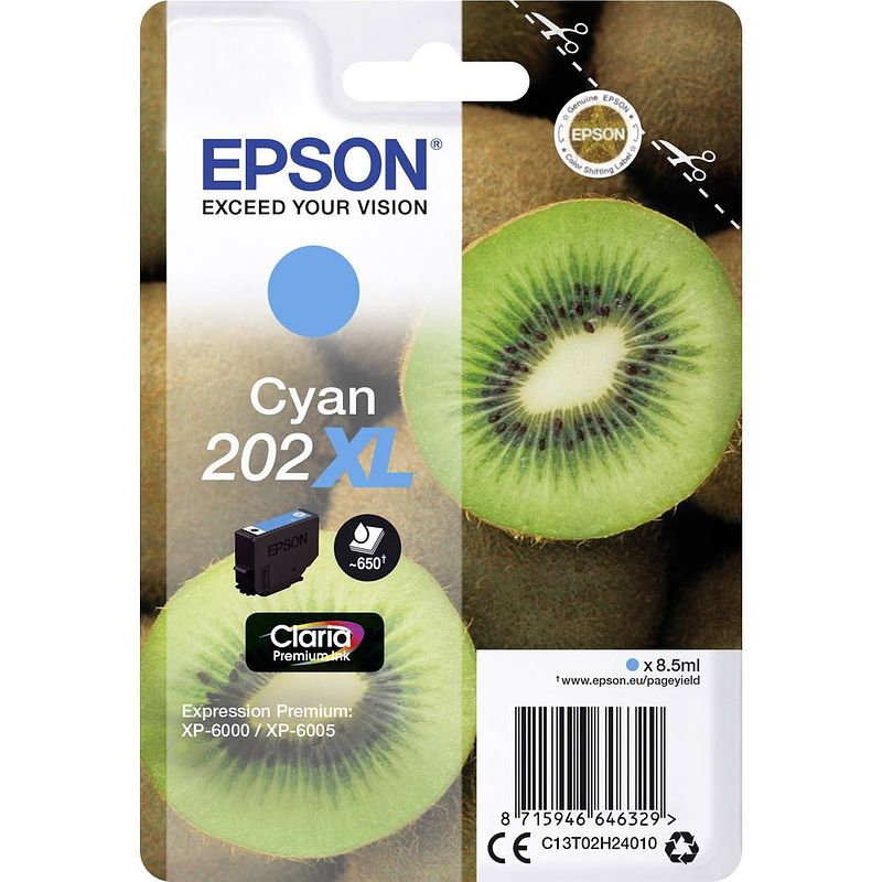 Foto van Epson inktcartridge 202xl, 650 pagina's, oem c13t02h24010, cyaan