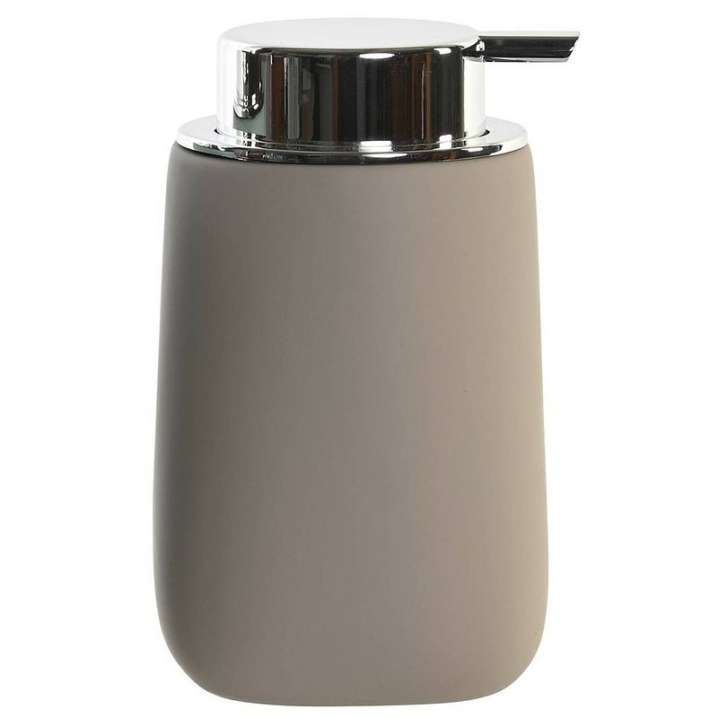 Foto van Zeeppompje/dispenser kunststeen/rvs in taupe/beige 14 cm - zeeppompjes