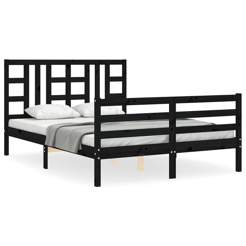 Foto van The living store bedframe massief grenenhout - 195.5 x 140.5 x 100 cm - zwarte kleur