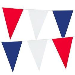 Foto van 2x stuks holland rood wit blauw plastic buiten vlaggetjes van 10 meter - vlaggenlijnen