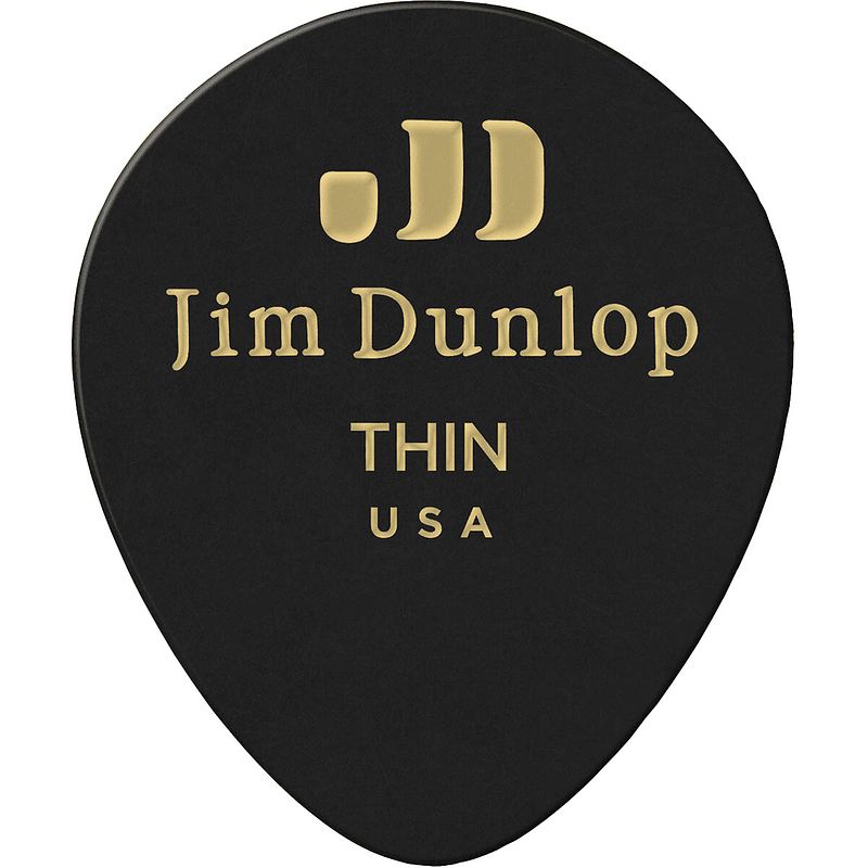 Foto van Dunlop 485p03th celluloid teardrop pick thin black (set van 12)