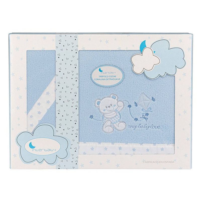 Foto van Interbaby beddengoed wieg baby love fleece blauw 3-delig