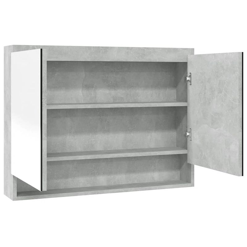 Foto van The living store wandspiegelkast betongrijs - 80x15x60cm - 2 deuren - 3 vakken