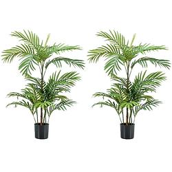 Foto van Set van 2x stuks groene kunstplanten phoenix palmboom 90 cm - kunstplanten