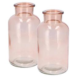 Foto van Dk design bloemenvaas melkbus fles - 2x - helder glas zachtroze - d10 x h20 cm - vazen