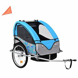 Foto van Vidaxl kinderfietskar en wandelwagen 2-in-1 blauw en grijs