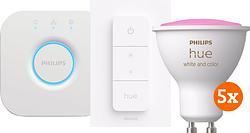 Foto van Philips hue white & colour starter 5-pack gu10 + dimmer