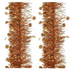 Foto van 2x stuks lametta kerstslingers met sterretjes cognac bruin (amber) 270 x 10 cm - kerstslingers