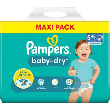 Foto van Pampers babydry maat 5+, 84 luiers, tot 12 uur bescherming, 12kg17kg bij jumbo