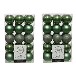Foto van 60x stuks kunststof kerstballen salie groen (sage) 6 cm glans/mat/glitter - kerstbal