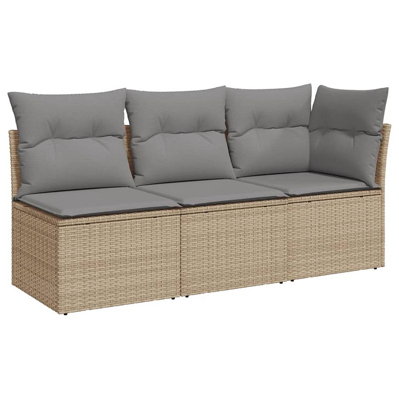 Foto van Vidaxl tuinbank 3-zits met kussens poly rattan beige