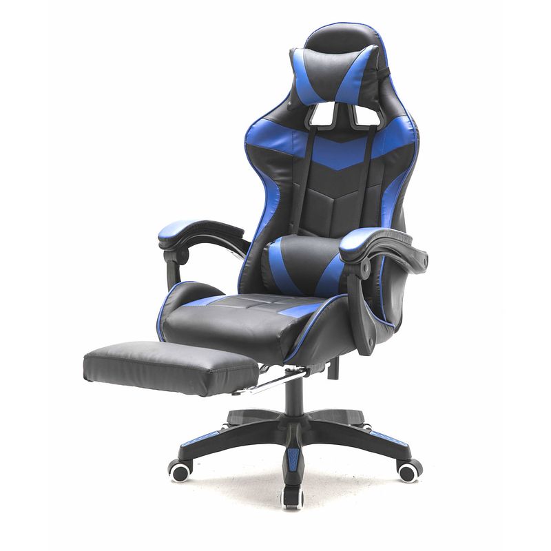 Foto van Gamestoel met voetsteun cyclone tieners - bureaustoel - racing gaming stoel - blauw zwart