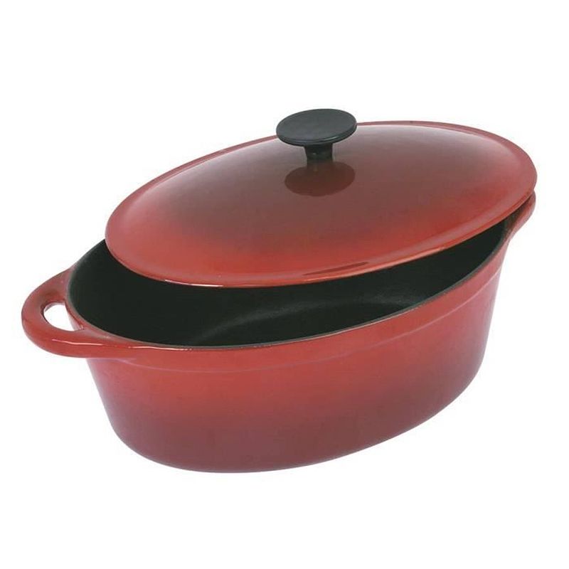 Foto van Crealys grand chef ovaal gegoten geëmailleerde braadpan - l 28 cm - 4 l - rood - alle warmtebronnen inclusief inductie