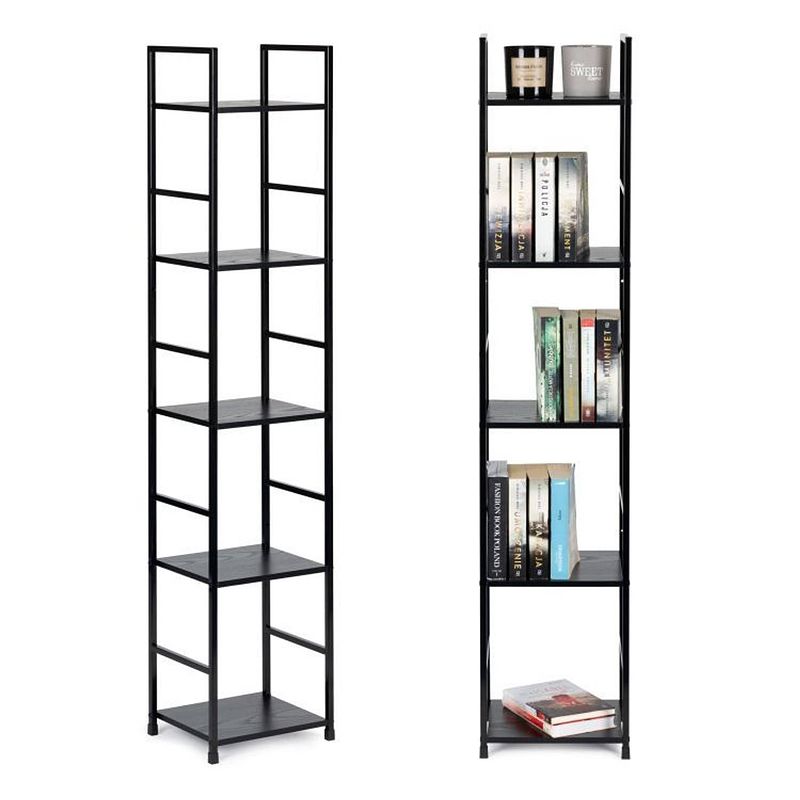 Foto van Modern home industriële loft stijl boekenkast met 5 planken - 144,5 x 23,5 x 29 cm - bruin