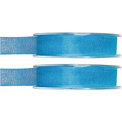 Foto van 2x hobby/decoratie turquoise organza sierlinten 1,5 cm/15 mm x 20 meter - cadeaulinten