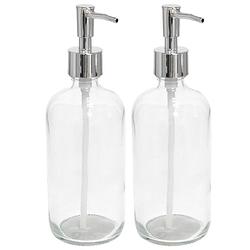 Foto van Set van 2x stuks zeeppompjes/zeepdispensers transparant glas 21 cm - zeeppompjes