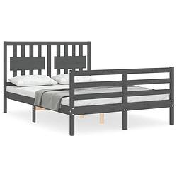 Foto van The living store massief grenenhouten bedframe - grijs - 205.5 x 145.5 x 100 cm - multiplex lattenbodem