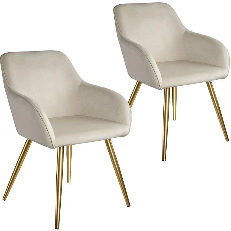 Foto van Tectake - set van 2 stoelen marilyn fluweellook - creme/goud - 404901