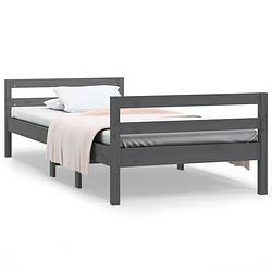 Foto van The living store massief grenenhouten bedframe - klassiek design - 195.5 x 95.5 x 52.5 cm - grijs