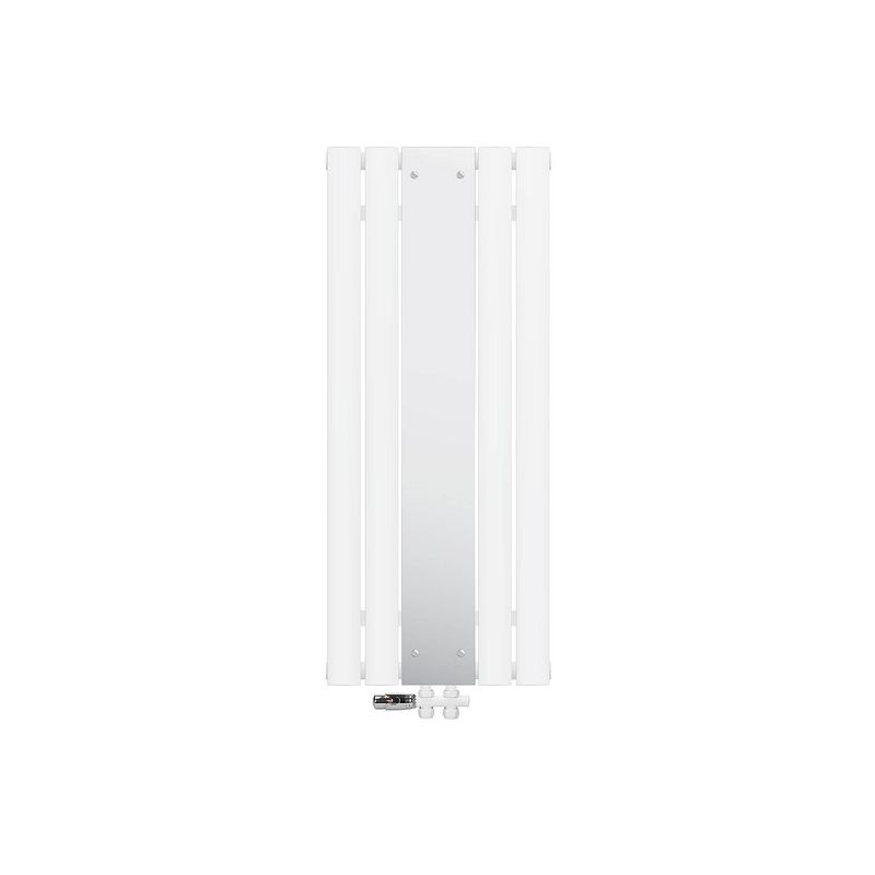 Foto van Platte badkamerradiator met spiegel en onderaansluiting set 1200x450 mm wit ml-design