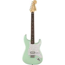 Foto van Fender tom delonge stratocaster rw surf green elektrische gitaar met deluxe gigbag