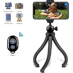 Foto van Lurk® 3 in 1 flexibele tripod statief voor smartphone & camera - telefoonklem en bluetooth afstandsbediening - 25cm