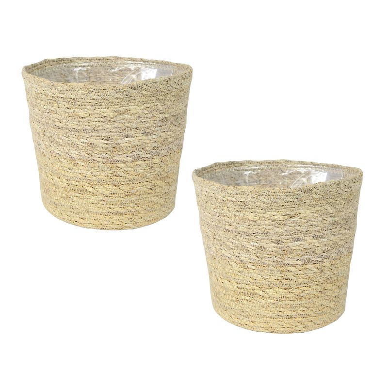 Foto van Set van 2x stuks plantenpot/bloempot van jute/zeegras diameter 30 cm en hoogte 26 cm creme beige - plantenpotten