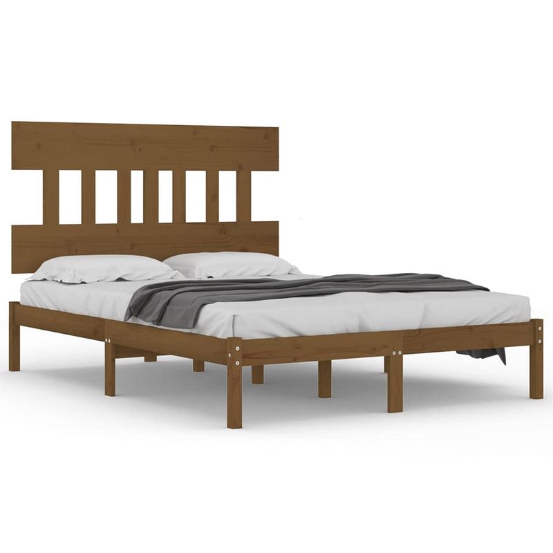 Foto van The living store houten bedframe - tijdloos - bed - afmeting- 205.5 x 205.5 x 31 cm - kleur- honingbruin