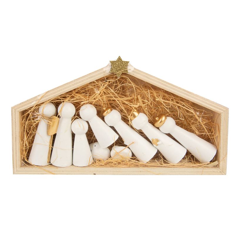 Foto van Houten kerststal/kerststalletje inclusief houten poppetjes 24 cm - kerststallen
