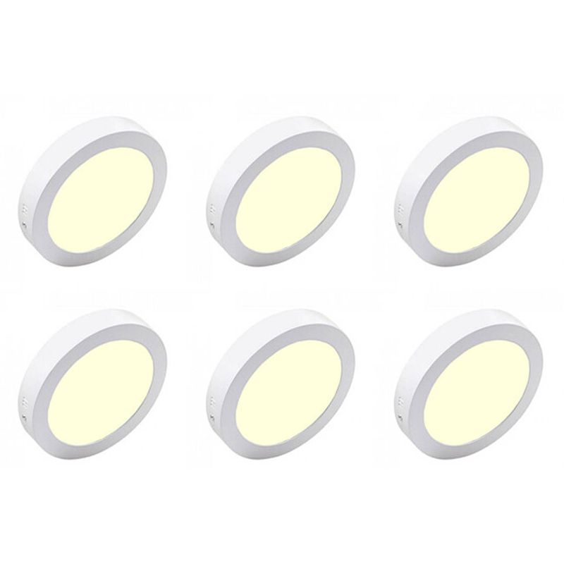 Foto van Led downlight 6 pack - opbouw - rond 18w - warm wit 3000k - mat wit aluminium - ø225mm