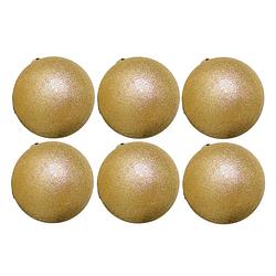 Foto van 6x stuks kerstballen goud glitters kunststof 8 cm - kerstbal