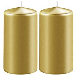 Foto van 2x kaarsen metallic goud 6 x 15 cm 58 branduren sfeerkaarsen - stompkaarsen