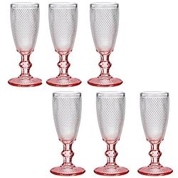 Foto van Luxe monaco serie champagneglazen set 12x stuks op roze voet 180 ml - champagneglazen