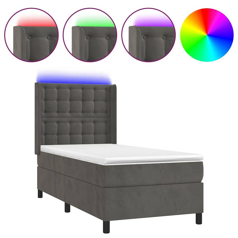 Foto van The living store boxspring bed - fluweel - 193x93x118/128 cm - led