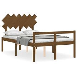 Foto van The living store massief grenenhouten bedframe - 195.5 x 125.5 x 80.5 cm - honingbruin - matras niet inbegrepen