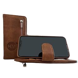 Foto van Apple iphone 12 mini - bronzed brown leren rits portemonnee hoesje - lederen wallet case tpu meegekleurde binnenkant-