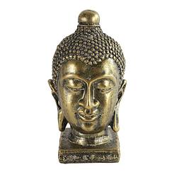 Foto van Home decoratie boeddha hoofd beeld - goud kleurig - 13 x 23.5 cm - voor binnen - beeldjes