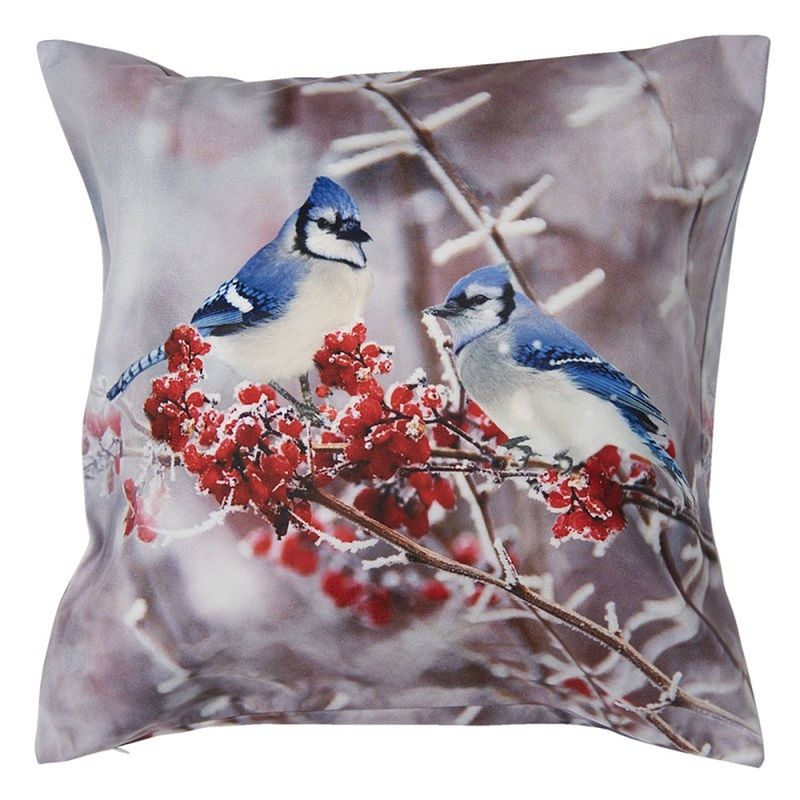 Foto van Clayre & eef kussenhoes 45*45 cm grijs polyester vierkant vogels sierkussenhoes kussen hoes grijs sierkussenhoes kussen