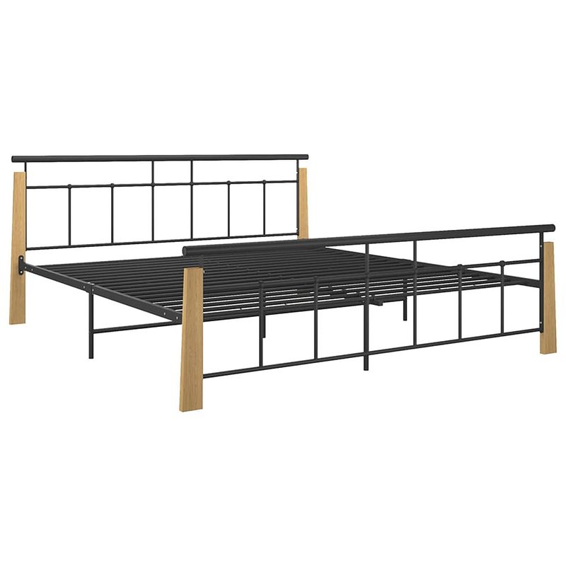 Foto van The living store metalen bedframe - massief eikenhout - 206 x 193 x 86 cm - zwart