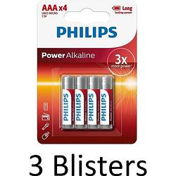 Foto van 12 stuks (3 blisters a 4 st) philips power alkaline aaa
