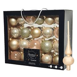 Foto van Kerstballen - 42x - 5, 6, 7 cm - met matte piek - champagne - glas - kerstbal