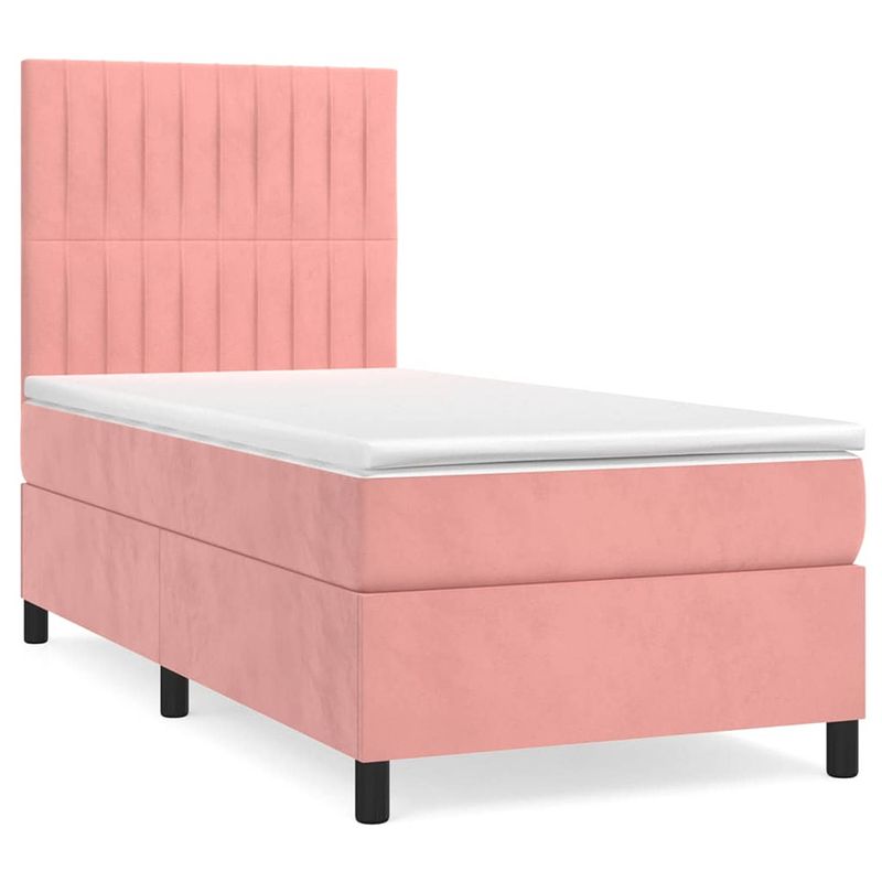 Foto van The living store boxspringbed - roze - 203 x 100 x 118/128 cm - zacht fluweel