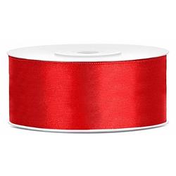 Foto van 1x rood satijnlint rol 2,5 cm x 25 meter cadeaulint verpakkingsmateriaal - cadeaulinten